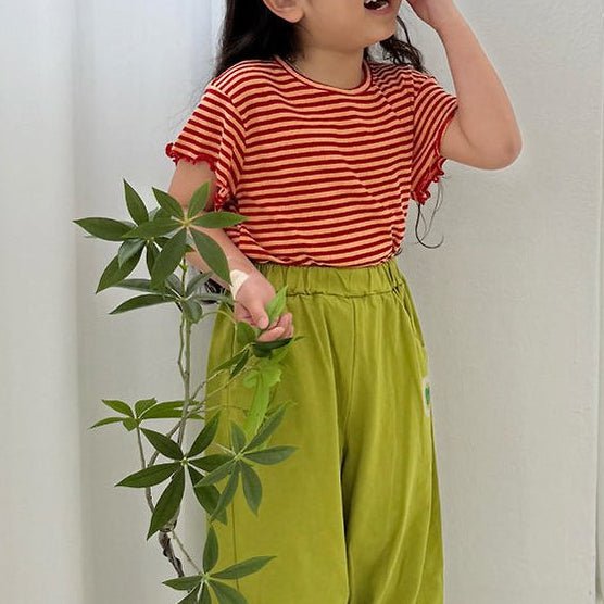Toddler SS26 Stripe Pointelle Short Sleeve Top (3 - 7y) - Red - AT NOON STORE