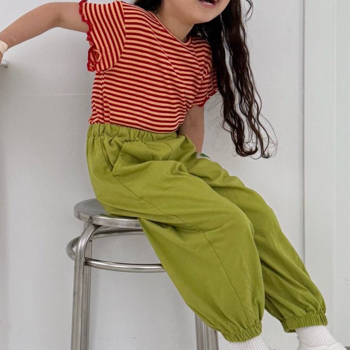 Toddler SS26 Stripe Pointelle Short Sleeve Top (3 - 7y) - Red - AT NOON STORE
