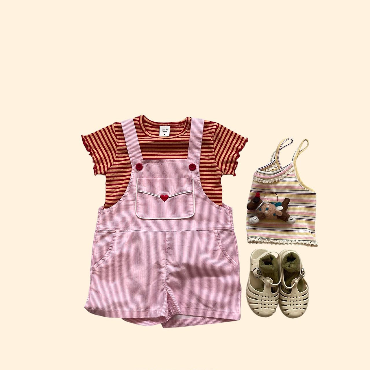 Toddler SS26 Stripe Pointelle Short Sleeve Top (3 - 7y) - Red - AT NOON STORE