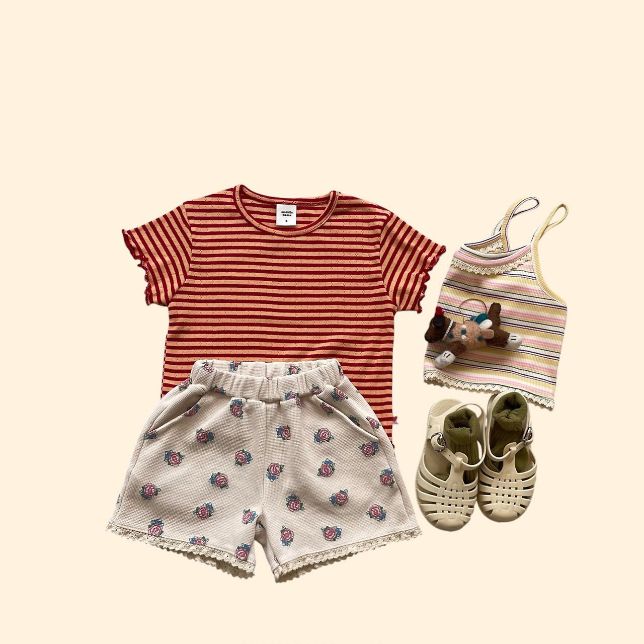 Toddler SS26 Stripe Pointelle Short Sleeve Top (3 - 7y) - Red - AT NOON STORE