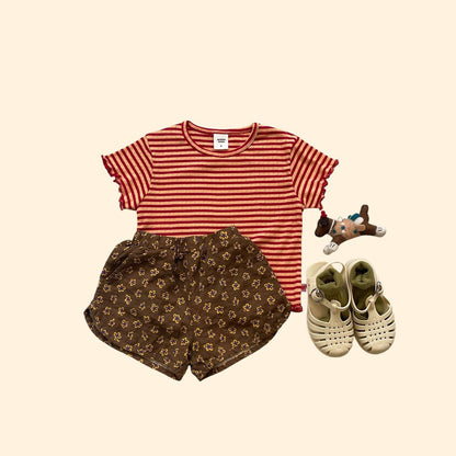 Toddler SS26 Stripe Pointelle Short Sleeve Top (3 - 7y) - Red - AT NOON STORE