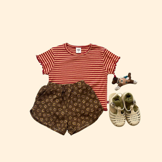 Toddler SS26 Stripe Pointelle Short Sleeve Top (3 - 7y) - Red - AT NOON STORE