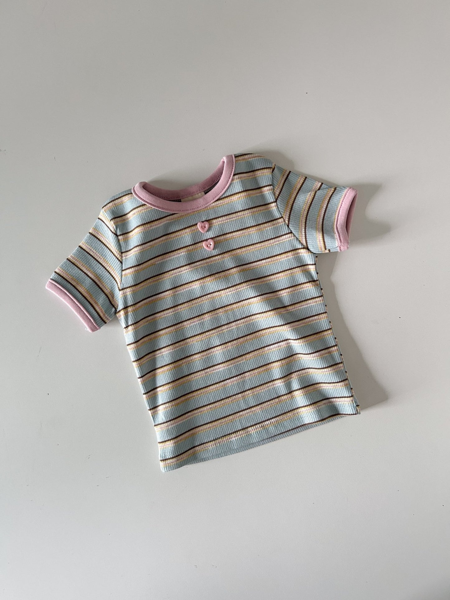 Toddler SS26 Stripe Ribbed Short Sleeve Top (12m - 7y) - Sky Blue kids outfit
