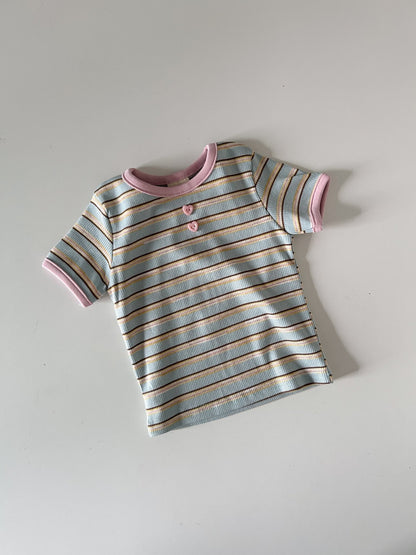 Toddler SS26 Stripe Ribbed Short Sleeve Top (12m - 7y) - Sky Blue kids outfit