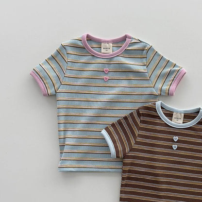 Toddler SS26 Stripe Ribbed Short Sleeve Top (12m - 7y) - Sky Blue kids outfit