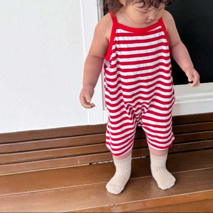Toddler SS26 Stripe Short Overalls (1 - 4y) - Red - AT NOON STORE