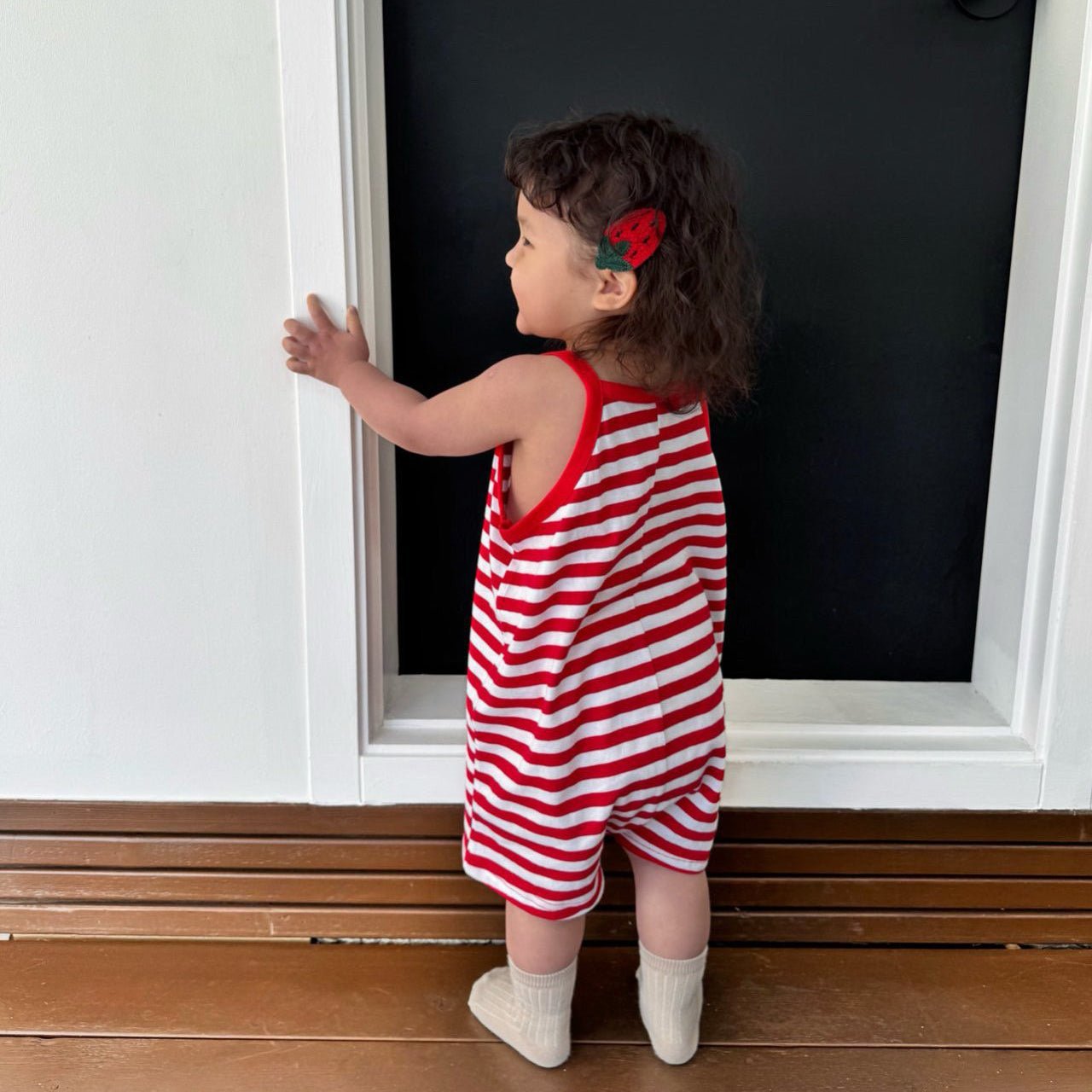Toddler SS26 Stripe Short Overalls (1 - 4y) - Red - AT NOON STORE