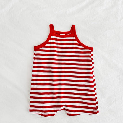 Toddler SS26 Stripe Short Overalls (1 - 4y) - Red - AT NOON STORE