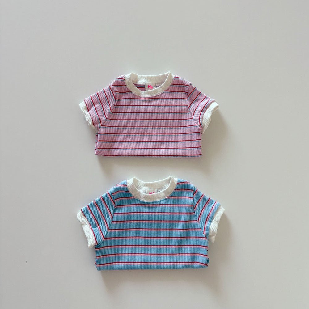 Toddler SS26 Stripe Short Sleeve Ribbed Top (1 - 6y) - 2 Colors kids outfit