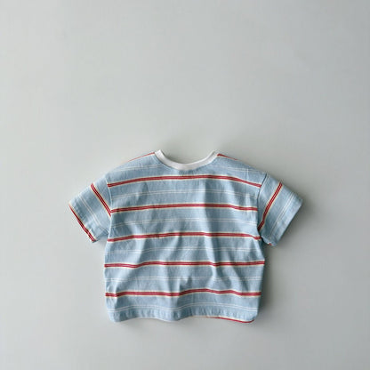 Toddler SS26 Stripe Short Sleeve Top (1 - 9y) - Sky Blue kids outfit
