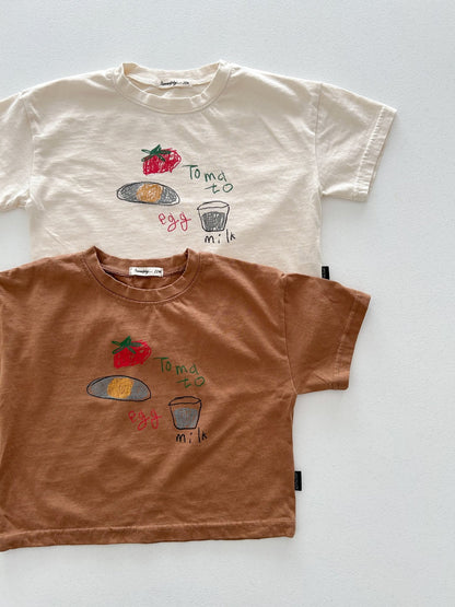 Toddler SS26 Tomato Egg Milk Print Short Sleeve Top (6m - 7y) - 2 Colors - AT NOON STORE