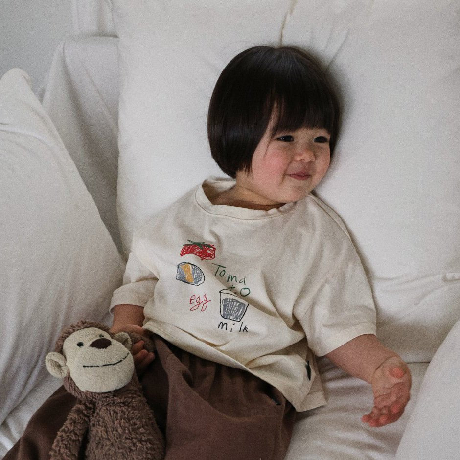 Toddler SS26 Tomato Egg Milk Print Short Sleeve Top (6m - 7y) - 2 Colors - AT NOON STORE