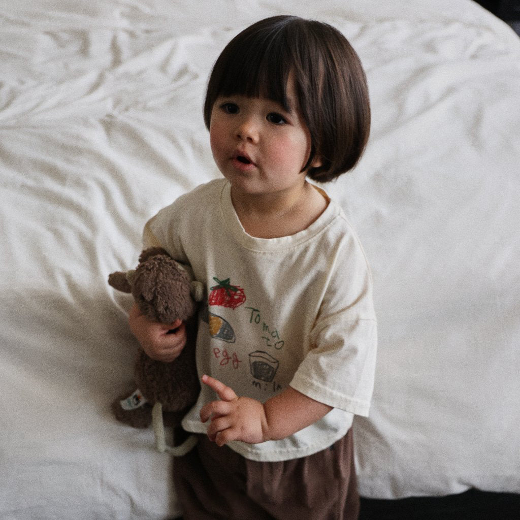 Toddler SS26 Tomato Egg Milk Print Short Sleeve Top (6m - 7y) - 2 Colors - AT NOON STORE