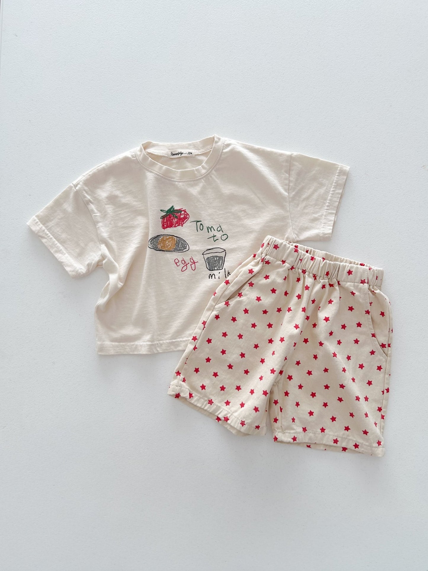 Toddler SS26 Tomato Egg Milk Print Short Sleeve Top (6m - 7y) - 2 Colors - AT NOON STORE