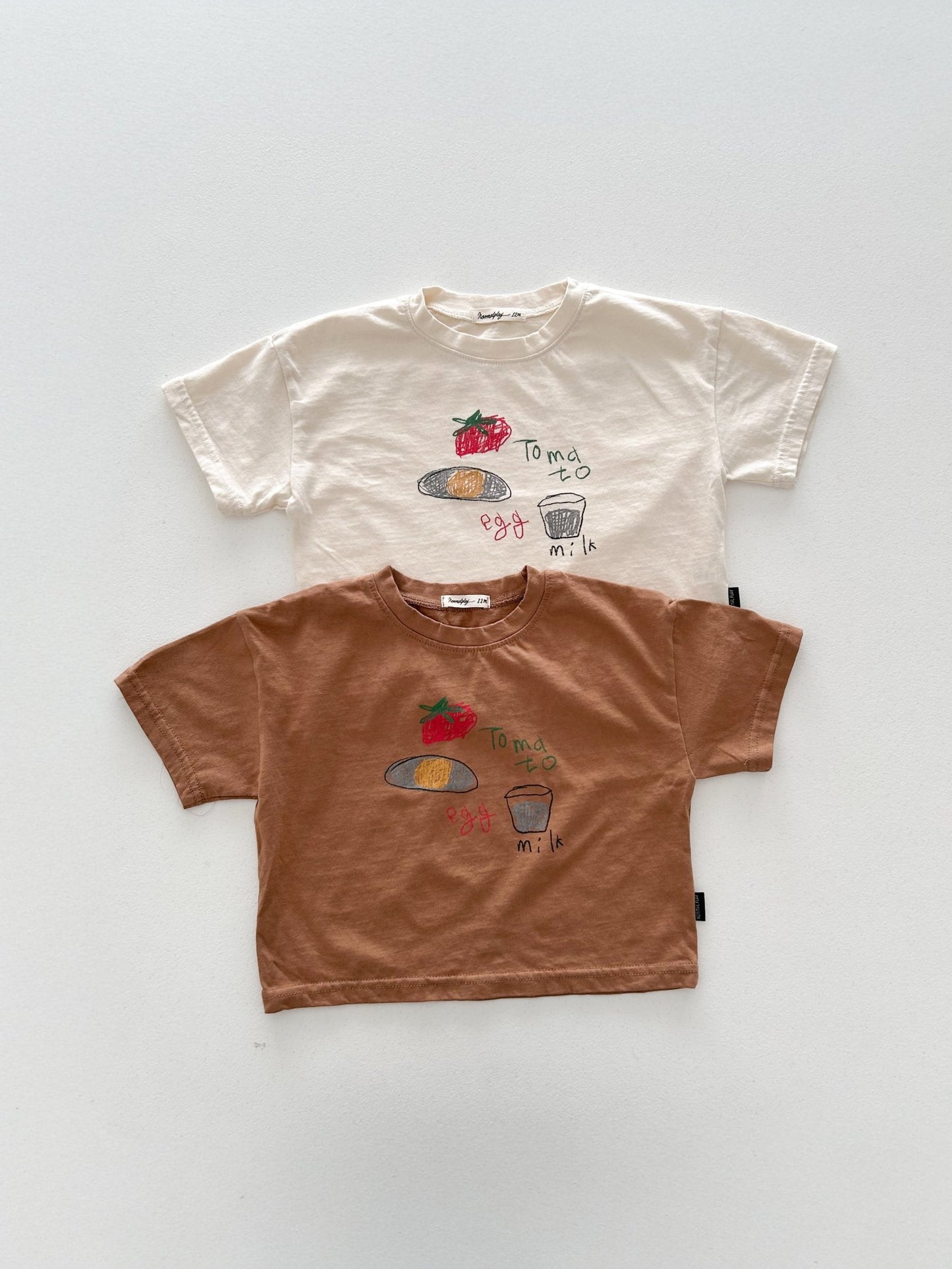 Toddler SS26 Tomato Egg Milk Print Short Sleeve Top (6m - 7y) - 2 Colors - AT NOON STORE