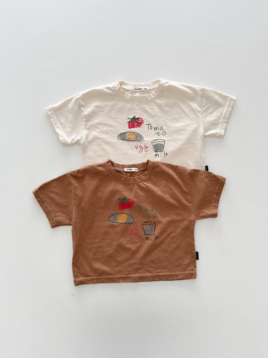 Toddler SS26 Tomato Egg Milk Print Short Sleeve Top (6m - 7y) - 2 Colors - AT NOON STORE