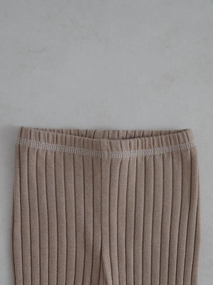 Toddler Stitch Detail Ribbed Top and Pants Set (1 - 6y) - Beige kids outfit