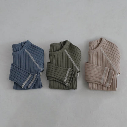 Toddler Stitch Detail Ribbed Top and Pants Set (1 - 6y) - Blue kids outfit