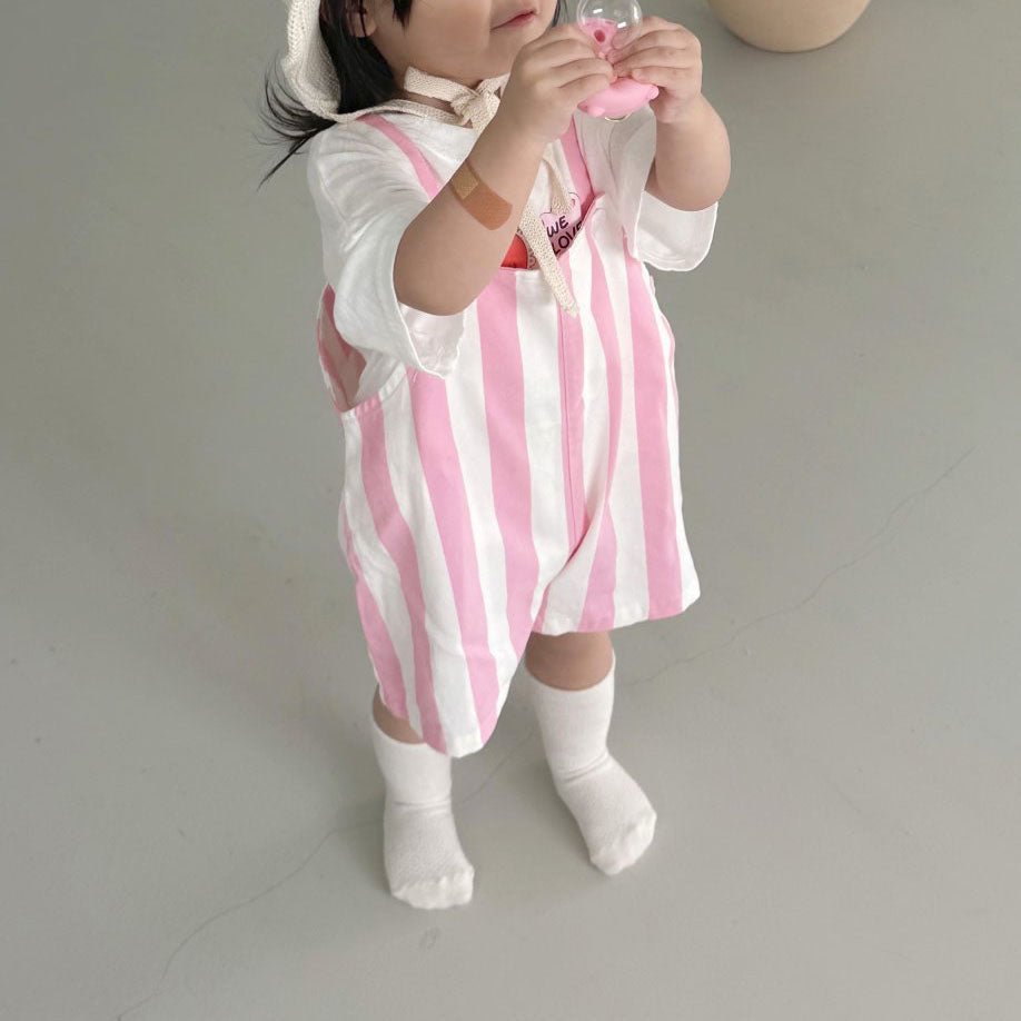 Toddler Stripe Cotton Shortalls (1 - 6y) - 2 Colors kids outfit