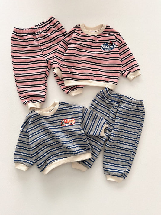 Toddler Stripe Long Sleeve Sweatshirt and Jogger Pants Set (1 - 6y) - 2 Colors kids outfit