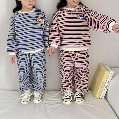 Toddler Stripe Long Sleeve Sweatshirt and Jogger Pants Set (1 - 6y) - 2 Colors kids outfit