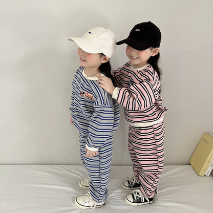 Toddler Stripe Long Sleeve Sweatshirt and Jogger Pants Set (1 - 6y) - 2 Colors kids outfit