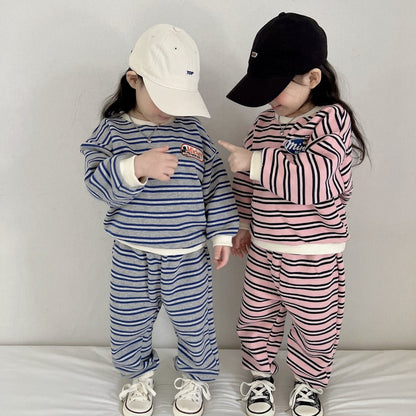 Toddler Stripe Long Sleeve Sweatshirt and Jogger Pants Set (1 - 6y) - 2 Colors kids outfit