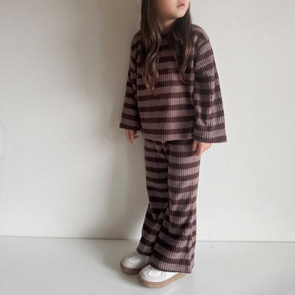Toddler Stripe Ribbed Top and Flare Pants Set (1 - 6y) - 2 Colors kids outfit