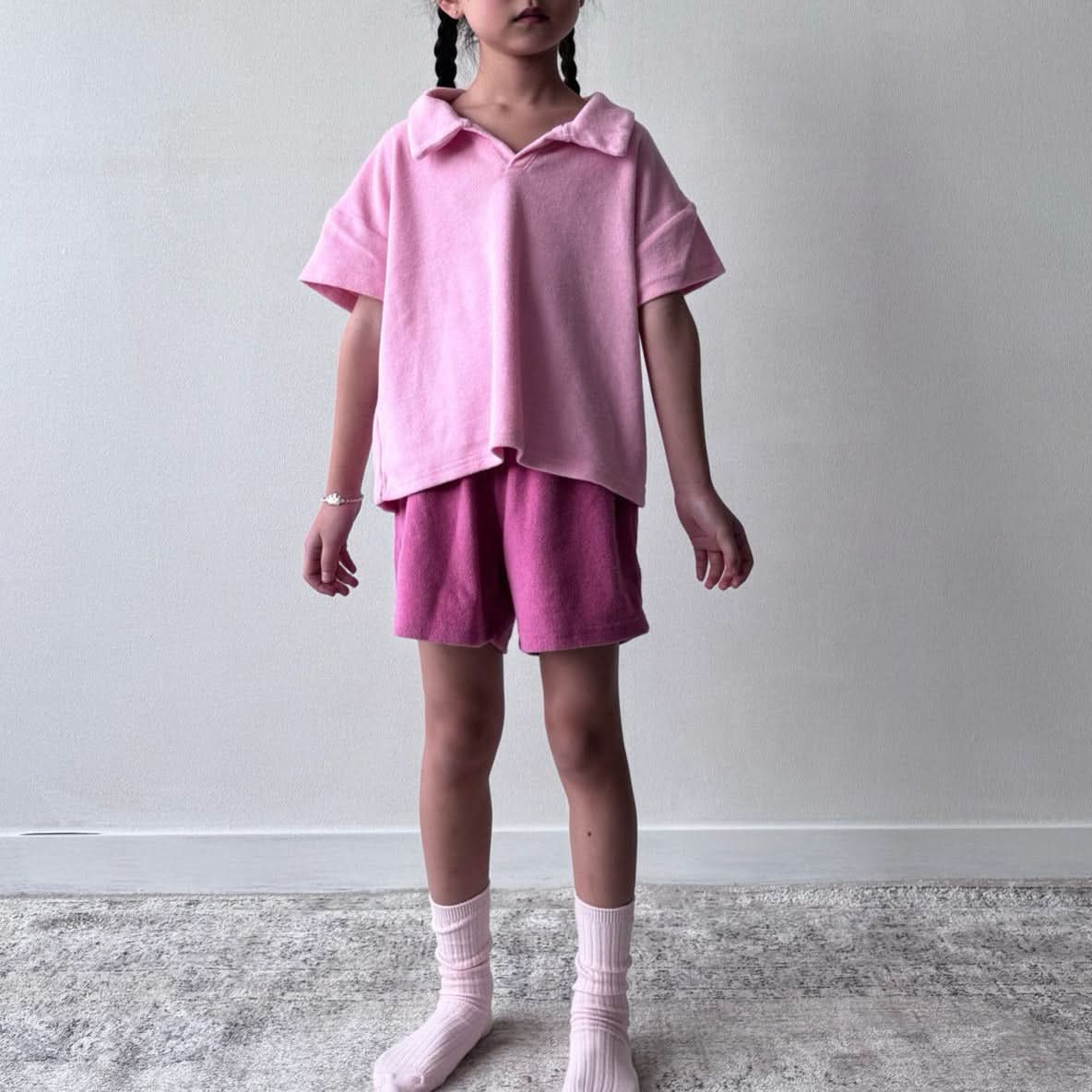 Toddler Terry Cotton Open Collar Top (1 - 6y) - 3 Colors kids outfit
