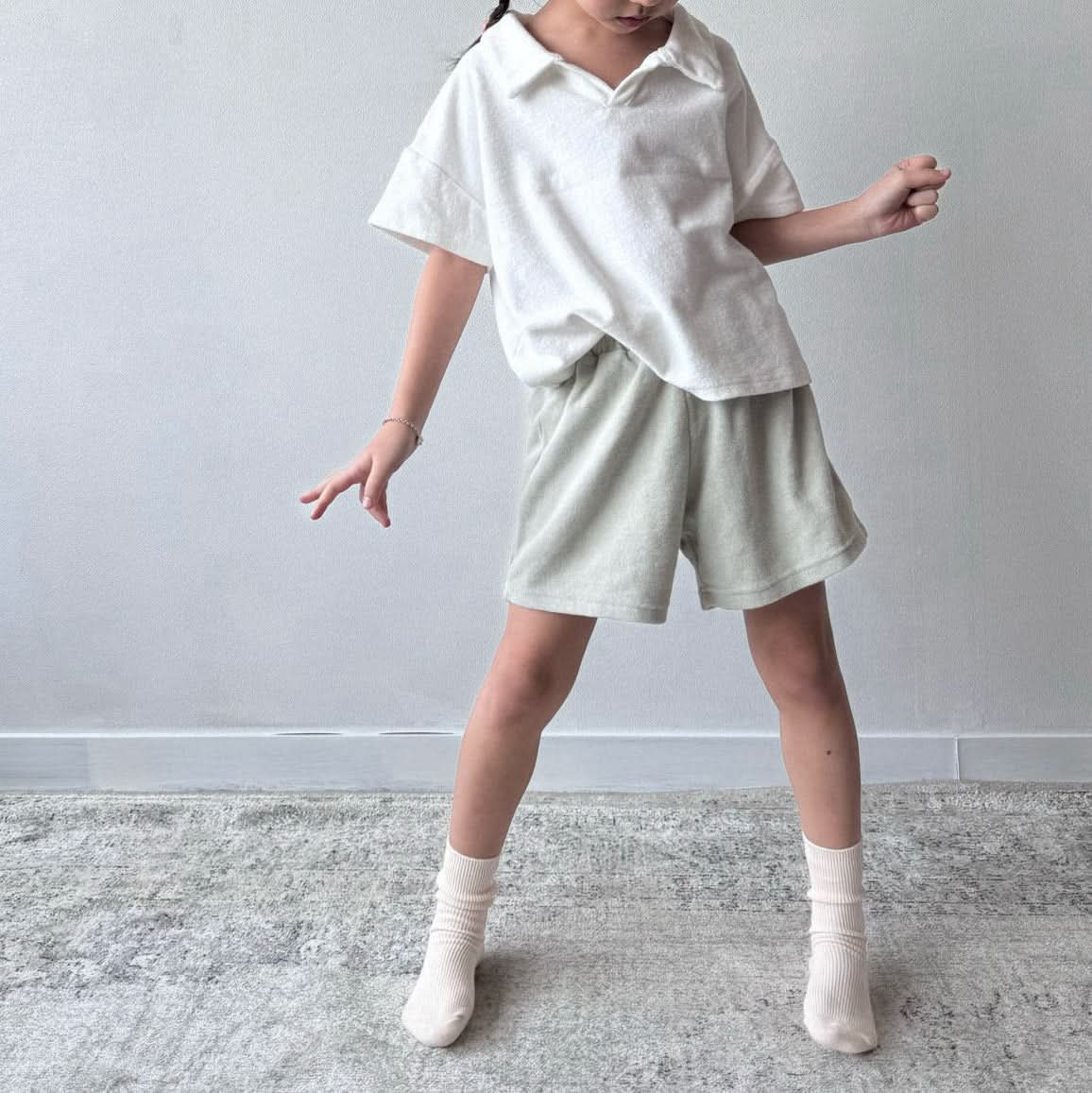 Toddler Terry Cotton Open Collar Top (1 - 6y) - 3 Colors kids outfit