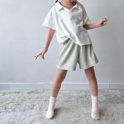 Toddler Terry Cotton Open Collar Top (1 - 6y) - 3 Colors kids outfit