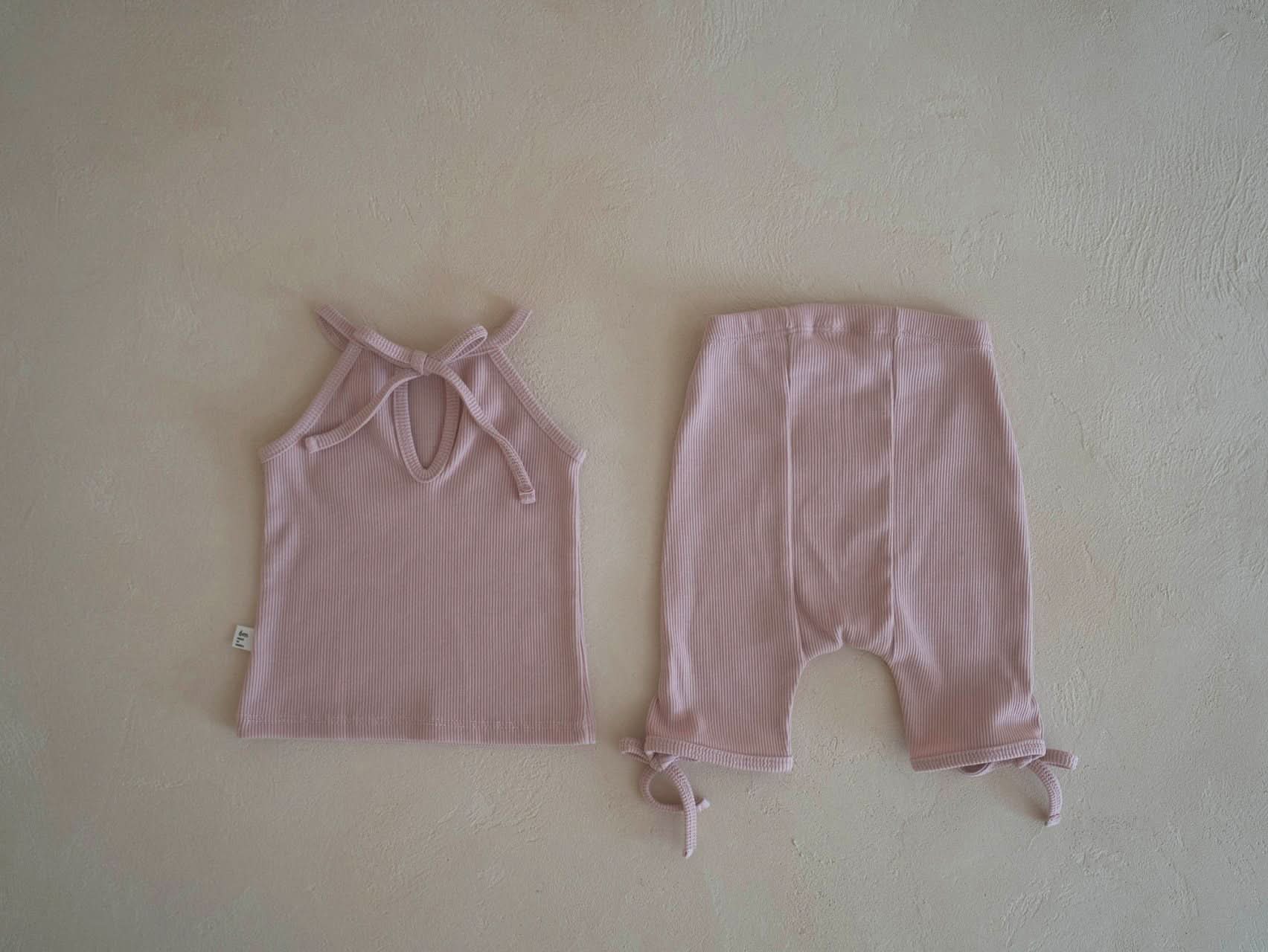 Toddler Tie - Back Ribbed Halter Tank Top and Shorts Set (6m - 6y) - 5 Colors kids outfit