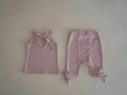 Toddler Tie - Back Ribbed Halter Tank Top and Shorts Set (6m - 6y) - 5 Colors kids outfit