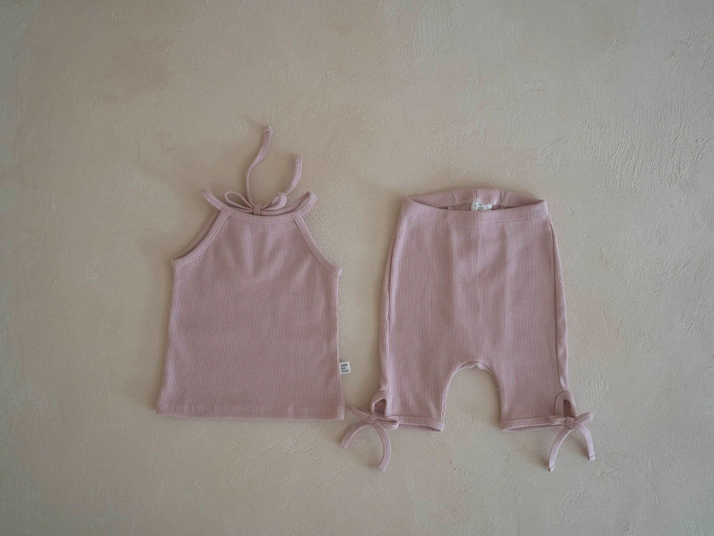 Toddler Tie - Back Ribbed Halter Tank Top and Shorts Set (6m - 6y) - 5 Colors kids outfit