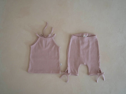 Toddler Tie - Back Ribbed Halter Tank Top and Shorts Set (6m - 6y) - 5 Colors kids outfit