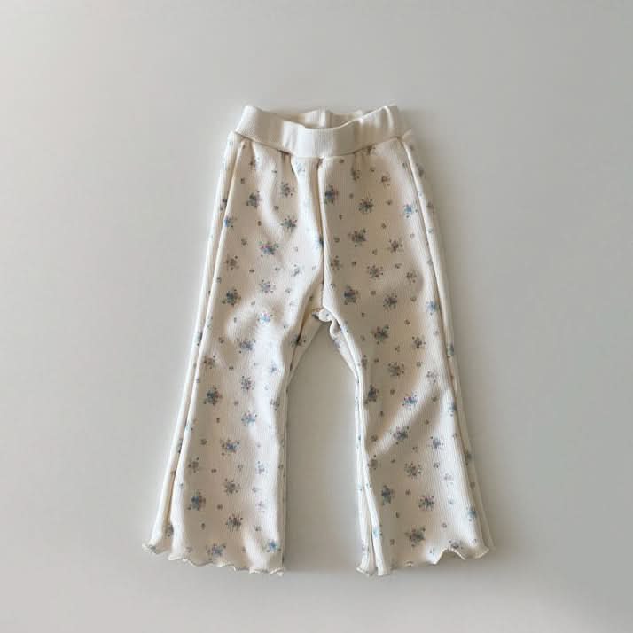 Toddler W24 Brushed Cotton Lettuce - edge Floral Flare Pants (1 - 6y) - Floral lvory kids outfit