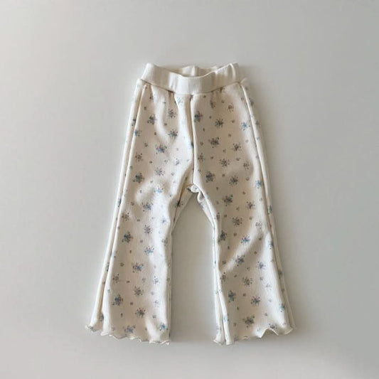 Toddler W24 Brushed Cotton Lettuce - edge Floral Flare Pants (1 - 6y) - Floral lvory kids outfit