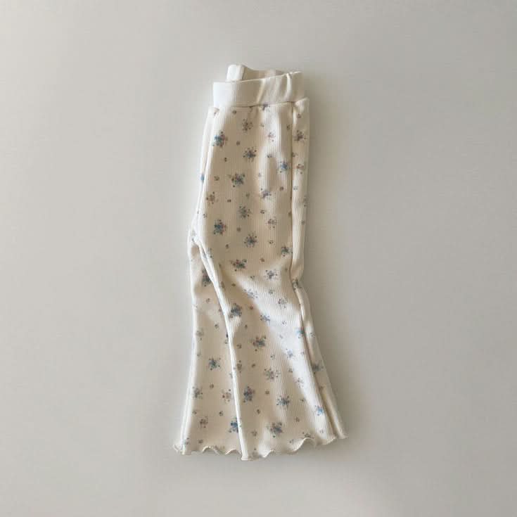 Toddler W24 Brushed Cotton Lettuce - edge Floral Flare Pants (1 - 6y) - Floral lvory kids outfit
