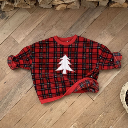 Toddler W24 Fleece Tartan Check Tree Patch Sweatshirt(5 - 8y) - 2 Colors kids outfit
