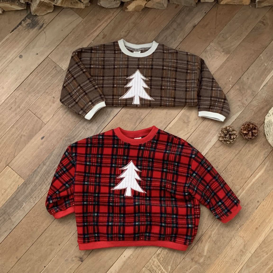 Toddler W24 Fleece Tartan Check Tree Patch Sweatshirt(5 - 8y) - 2 Colors kids outfit