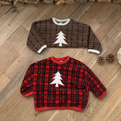 Toddler W24 Fleece Tartan Check Tree Patch Sweatshirt(5 - 8y) - 2 Colors kids outfit
