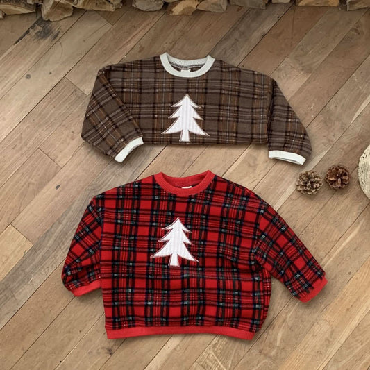 Toddler W24 Fleece Tartan Check Tree Patch Sweatshirt(5 - 8y) - 2 Colors kids outfit