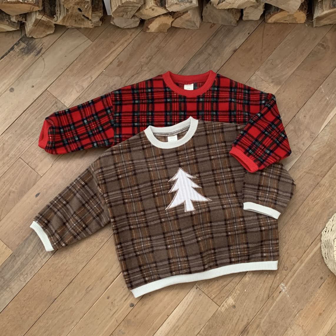 Toddler W24 Fleece Tartan Check Tree Patch Sweatshirt(5 - 8y) - 2 Colors kids outfit