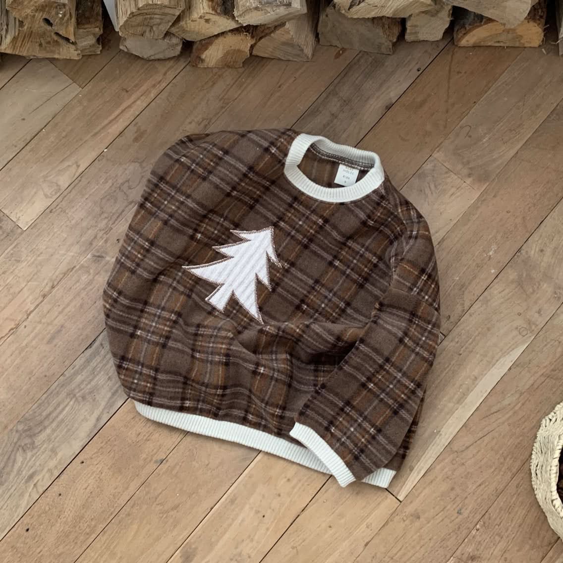 Toddler W24 Fleece Tartan Check Tree Patch Sweatshirt(5 - 8y) - 2 Colors kids outfit