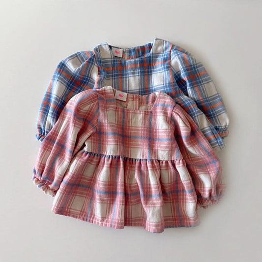 Toddler W24 Plaid Ruffle Blouse (1 - 6y) - 2 Colors kids outfit