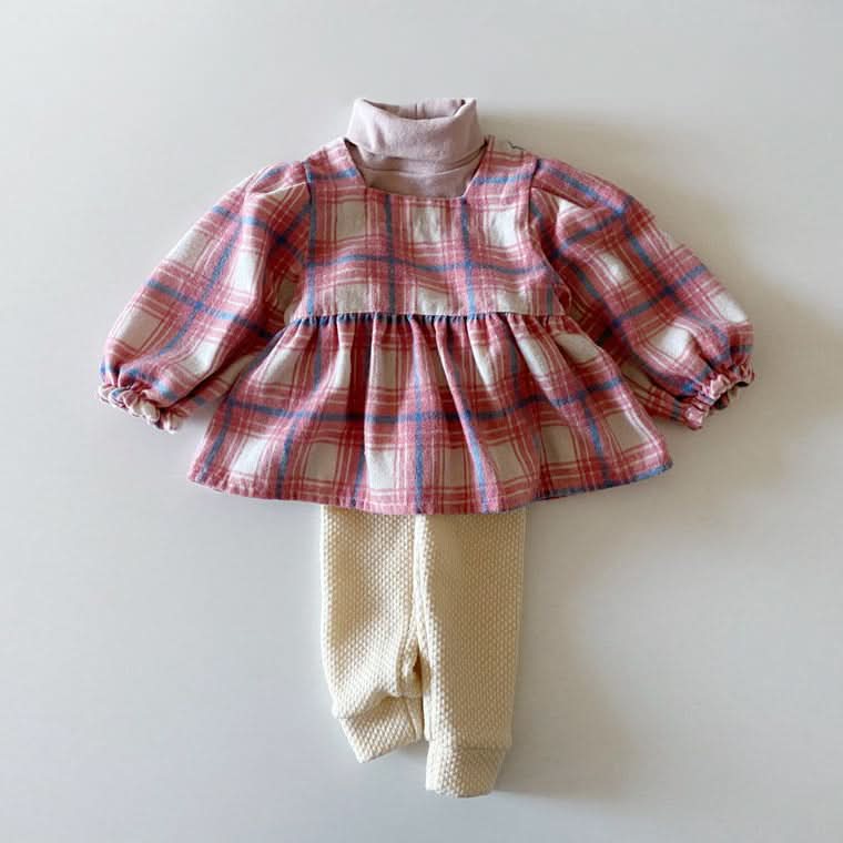 Toddler W24 Plaid Ruffle Blouse (1 - 6y) - 2 Colors kids outfit