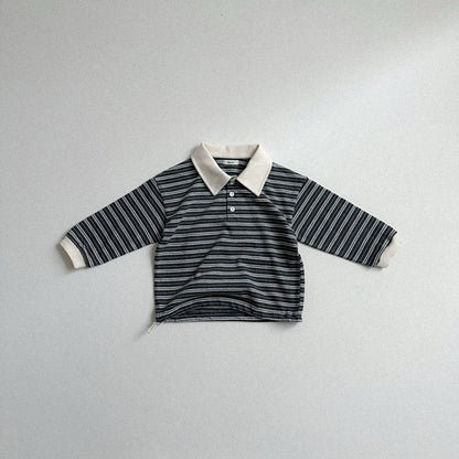 Toddler W25 Adjustable Hem Stripe Collar Long Sleeve Top (2 - 7y) - 3 Colors kids outfit