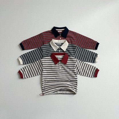 Toddler W25 Adjustable Hem Stripe Collar Long Sleeve Top (2 - 7y) - 3 Colors kids outfit