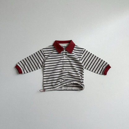 Toddler W25 Adjustable Hem Stripe Collar Long Sleeve Top (2 - 7y) - 3 Colors kids outfit