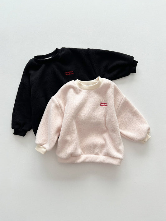 Toddler W25 'Bonjour Bonheur' Fleece Long Sleeve Sweatshirt (4m - 6y) - 2 Colors kids outfit